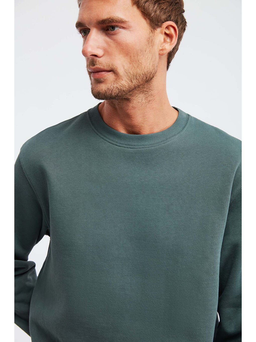 Travıs Erkek Organik Kumaşlı Yumuşacık Regular Fit Yuvarlak Yakalı Koyu Yeşil Sweatshirt-1