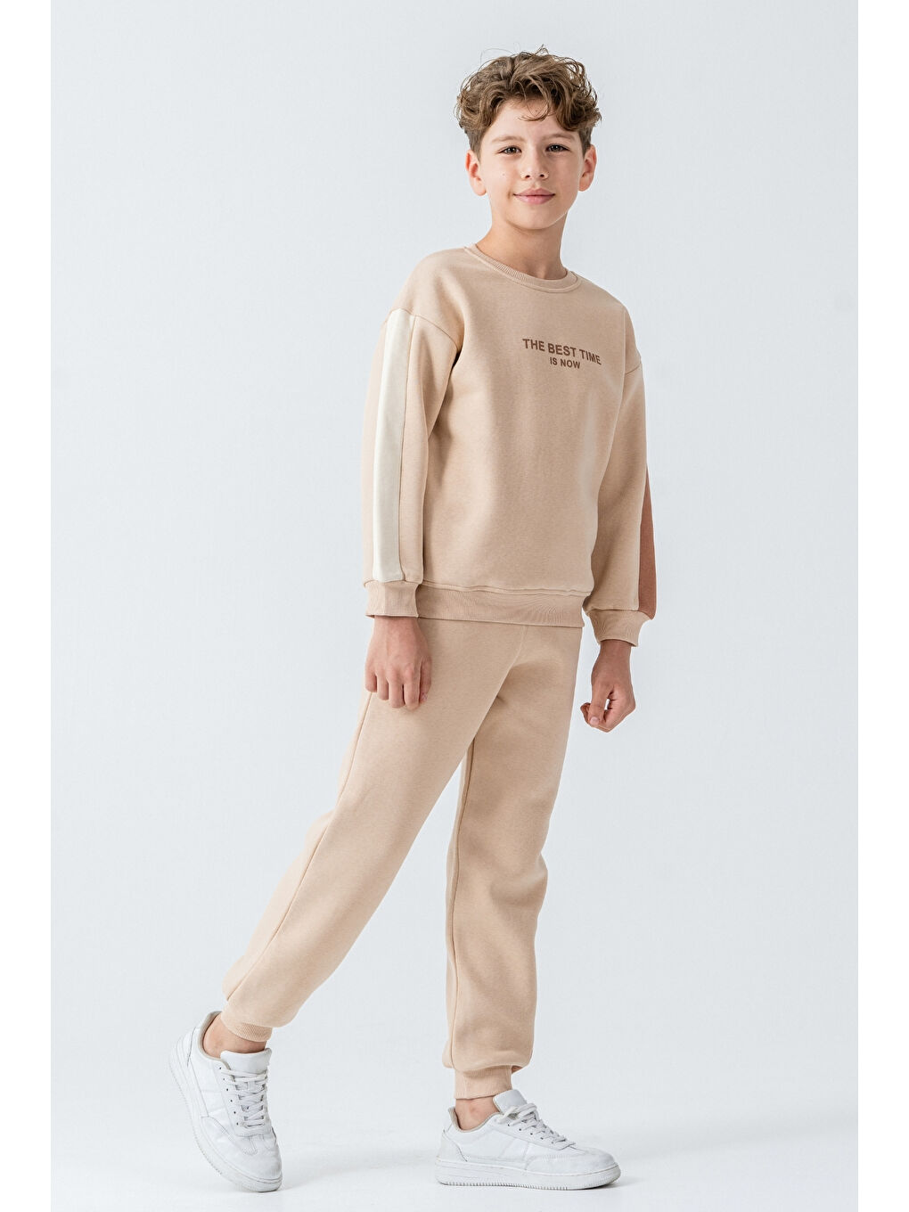 Bej Erkek Çocuk The Best Tıme Is Now Baskılı Alt Üst Eşofman Takımı Ak4230-4