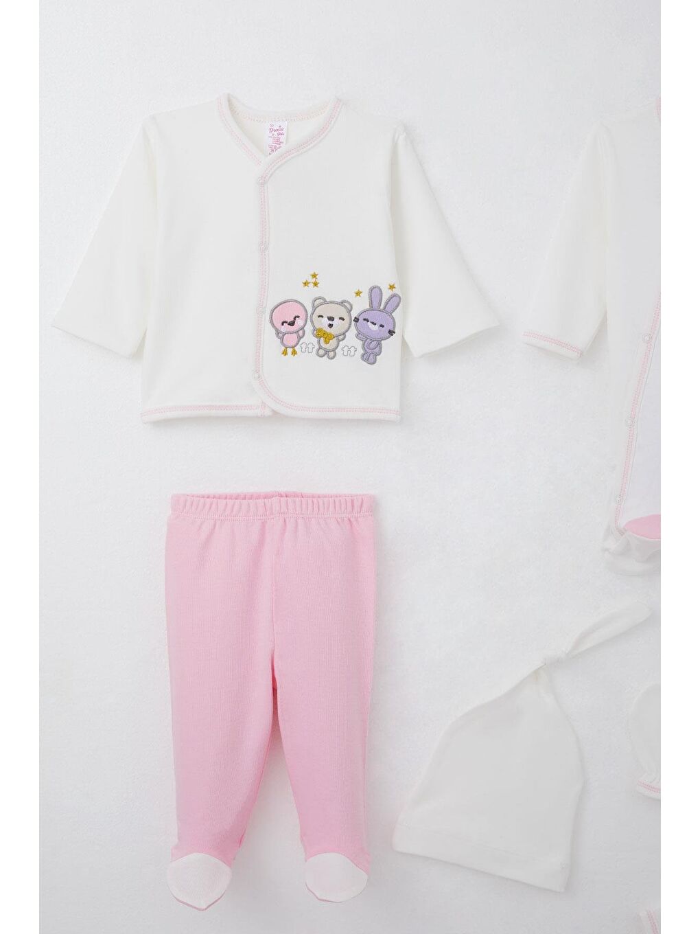 Kız Bebek Hastane Çıkışı 8 Li Sevimli Hayvancıklar Nakışlı Ekru (0-3 Ay)-2