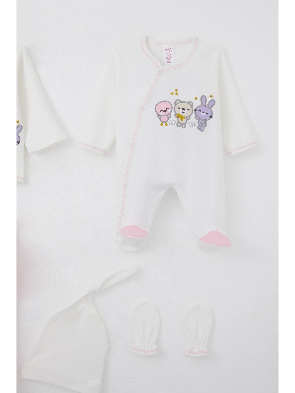 Kız Bebek Hastane Çıkışı 8 Li Sevimli Hayvancıklar Nakışlı Ekru (0-3 Ay)-3