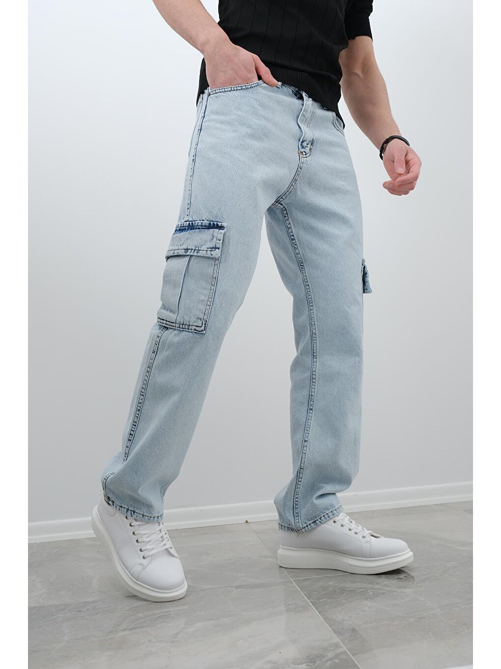 Oksit Açık Mavi Cio 1250 Komando Baggy Fit h Kargo jean Pantolon