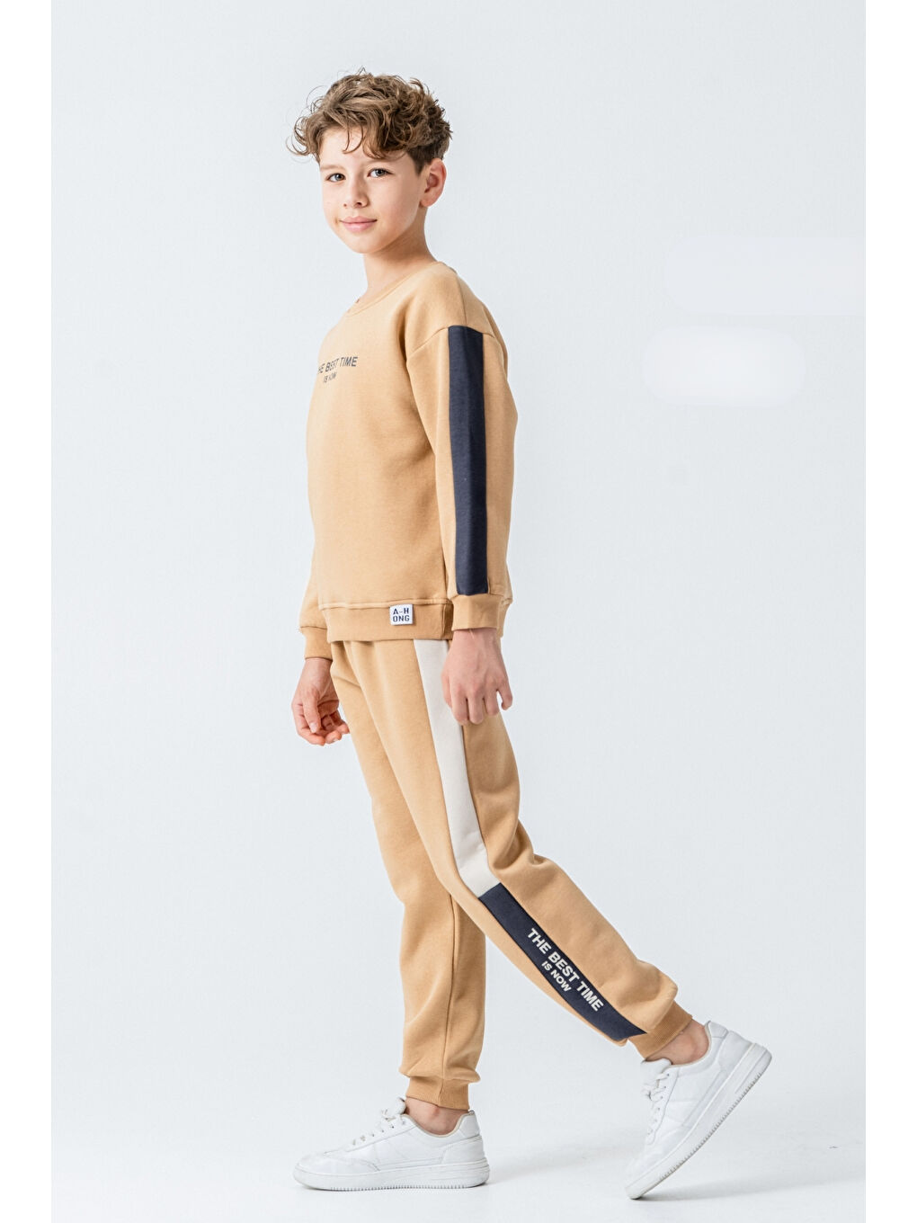 Kahverengi Erkek Çocuk The Best Tıme Is Now Baskılı Alt Üst Eşofman Takımı Ak4230-2
