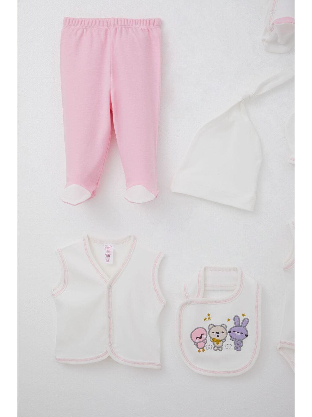 Kız Bebek Hastane Çıkışı 8 Li Sevimli Hayvancıklar Nakışlı Ekru (0-3 Ay)-4