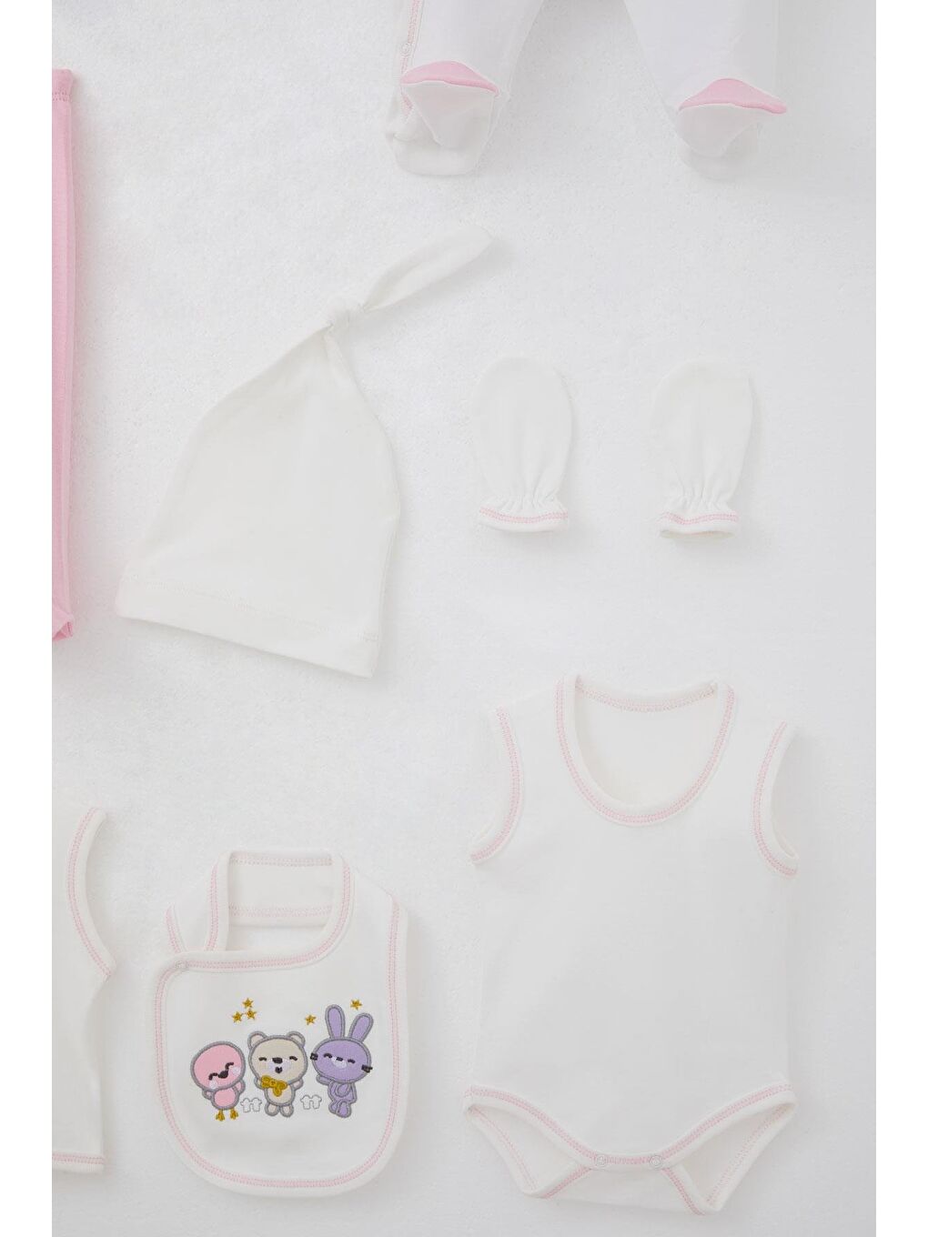 Kız Bebek Hastane Çıkışı 8 Li Sevimli Hayvancıklar Nakışlı Ekru (0-3 Ay)-5
