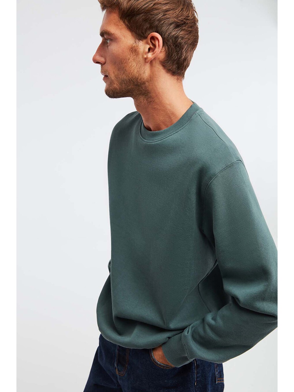 Travıs Erkek Organik Kumaşlı Yumuşacık Regular Fit Yuvarlak Yakalı Koyu Yeşil Sweatshirt-2