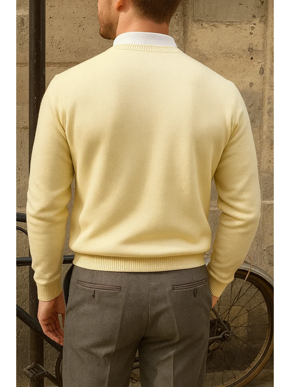 Erkek Bisiklet Yaka Slim Fit Bej Kazak-5