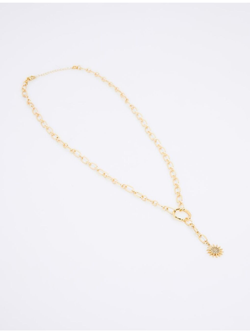 Sarı Altın Güneş Figürlü Zincir Kolye