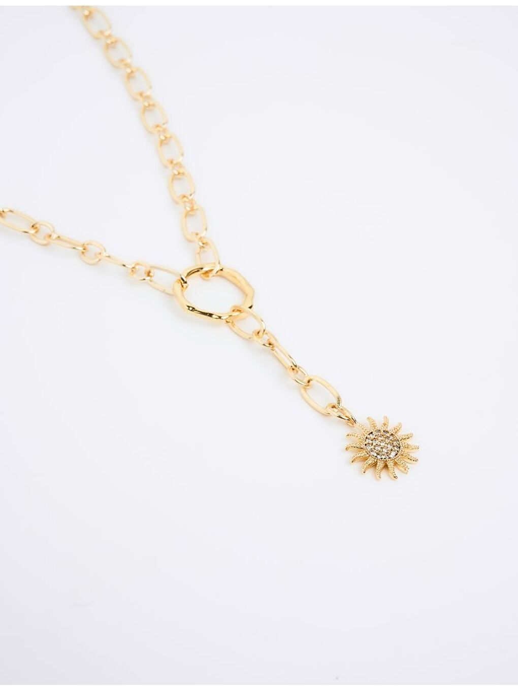 Sarı Altın Güneş Figürlü Zincir Kolye-1