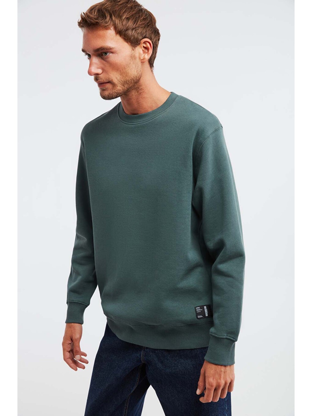 Travıs Erkek Organik Kumaşlı Yumuşacık Regular Fit Yuvarlak Yakalı Koyu Yeşil Sweatshirt-3