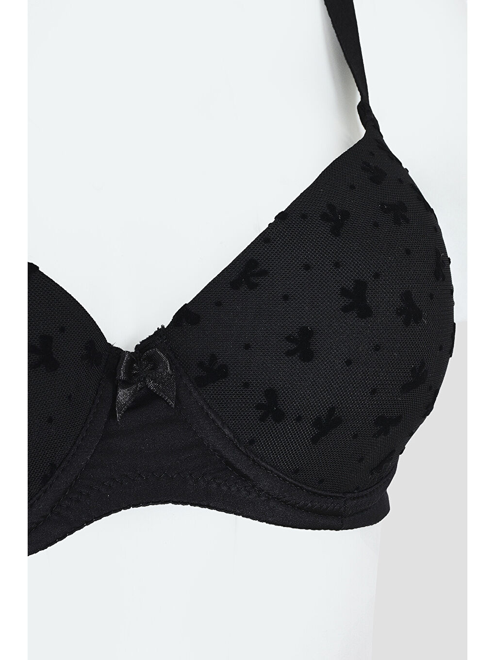 Siyah Bow Hafif Destekli Sütyen-1