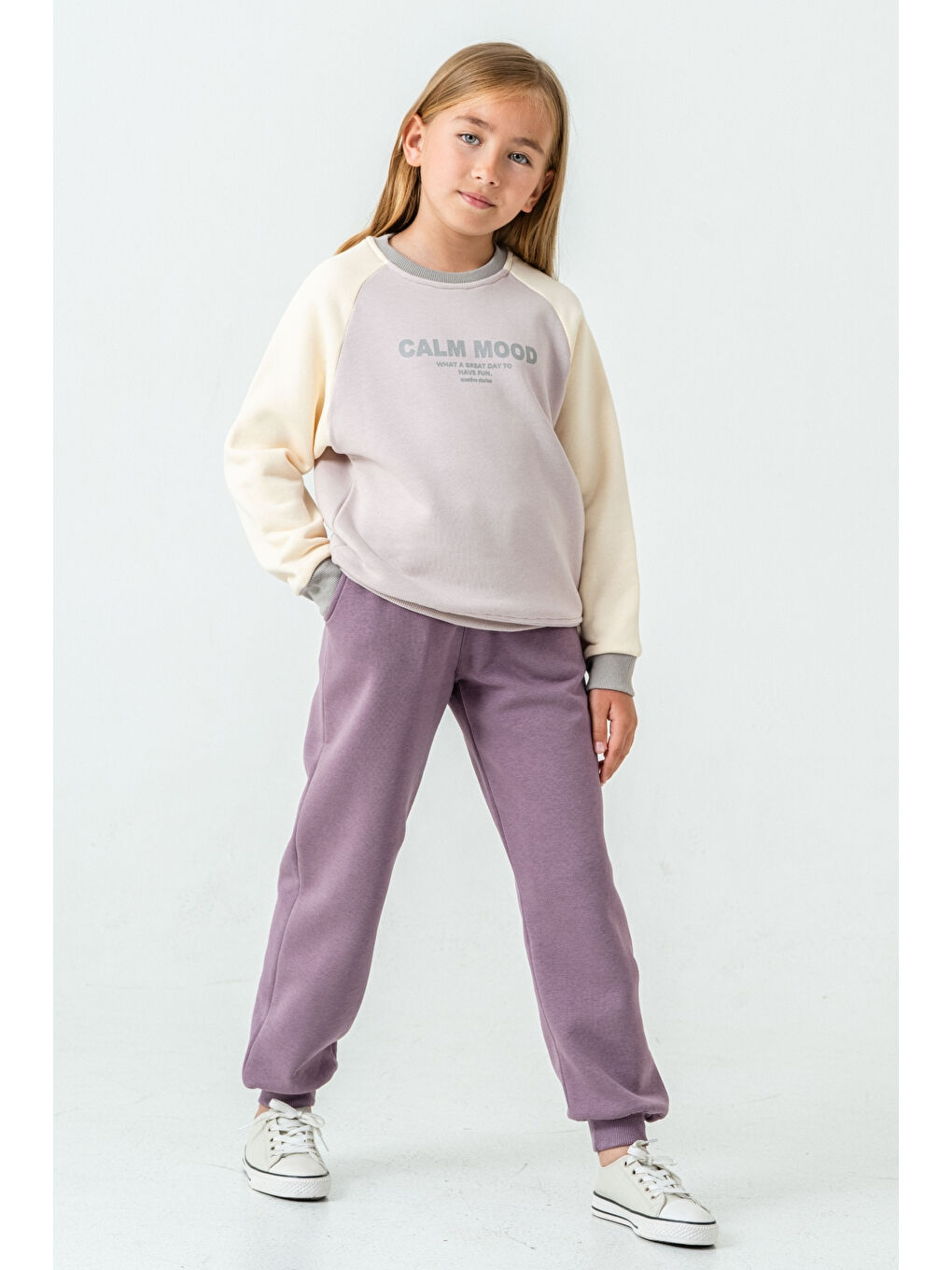 Mürdüm Kız Çocuk Calm Mood Baskılı Alt Üst Eşofman Takımı Ak4209-2