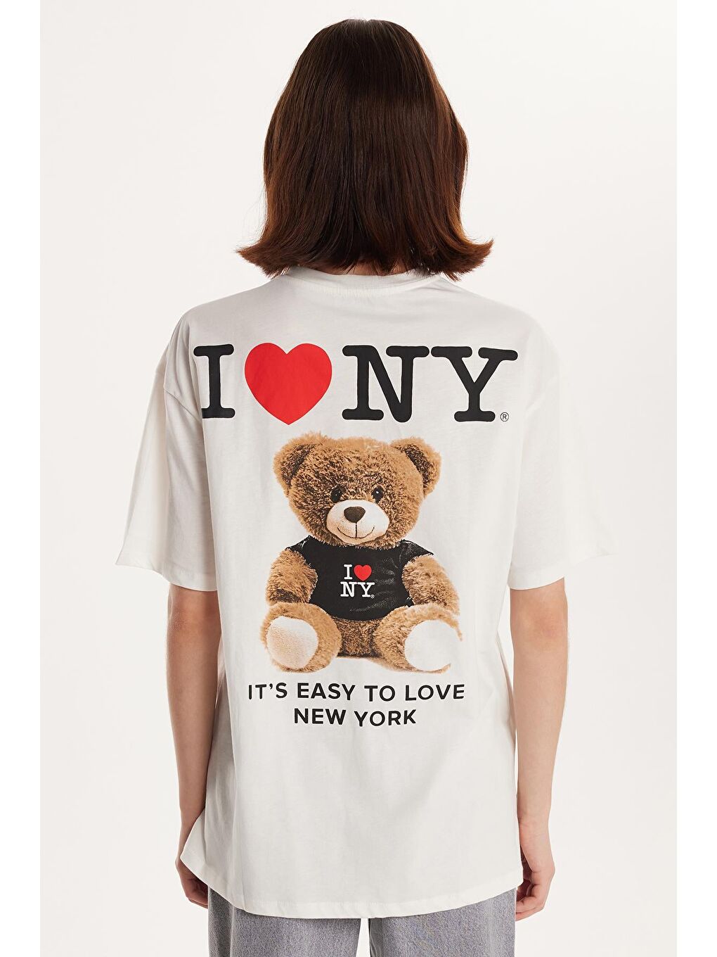 Kadın Slim Fit Dar Kesim %100 Pamuk Kısa Kollu Baskılı Bisiklet Yaka Ekru Tişört-4