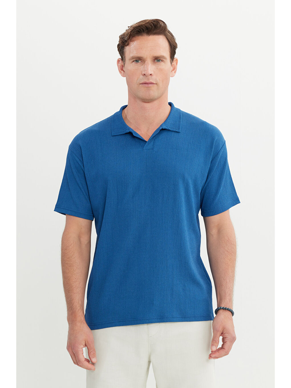 Erkek Lacivert Relax Fit Rahat Kesim Polo Yaka Tişört