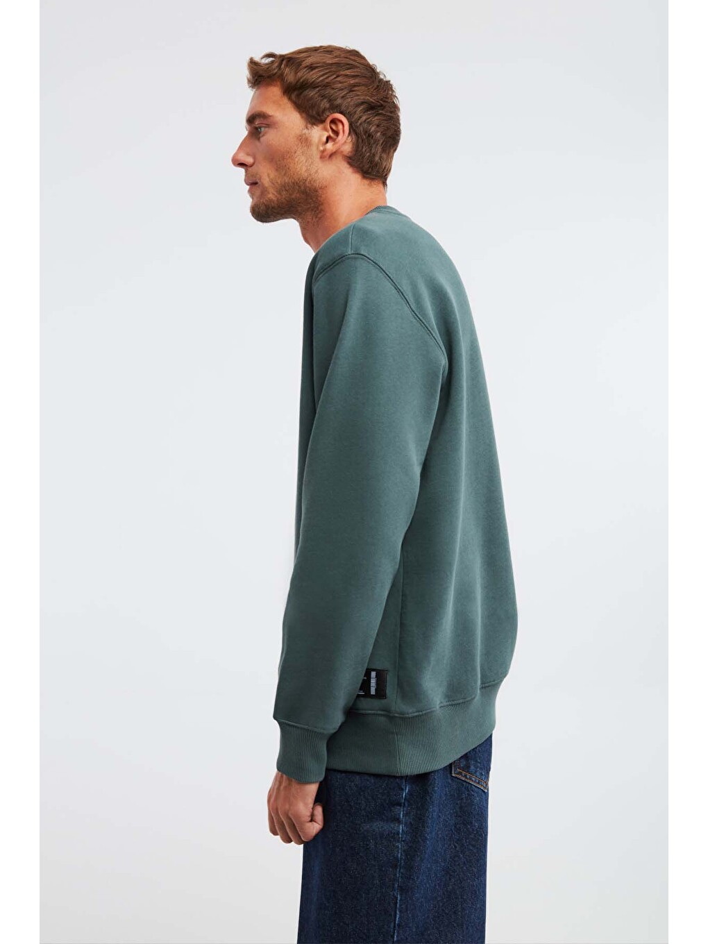 Travıs Erkek Organik Kumaşlı Yumuşacık Regular Fit Yuvarlak Yakalı Koyu Yeşil Sweatshirt-4
