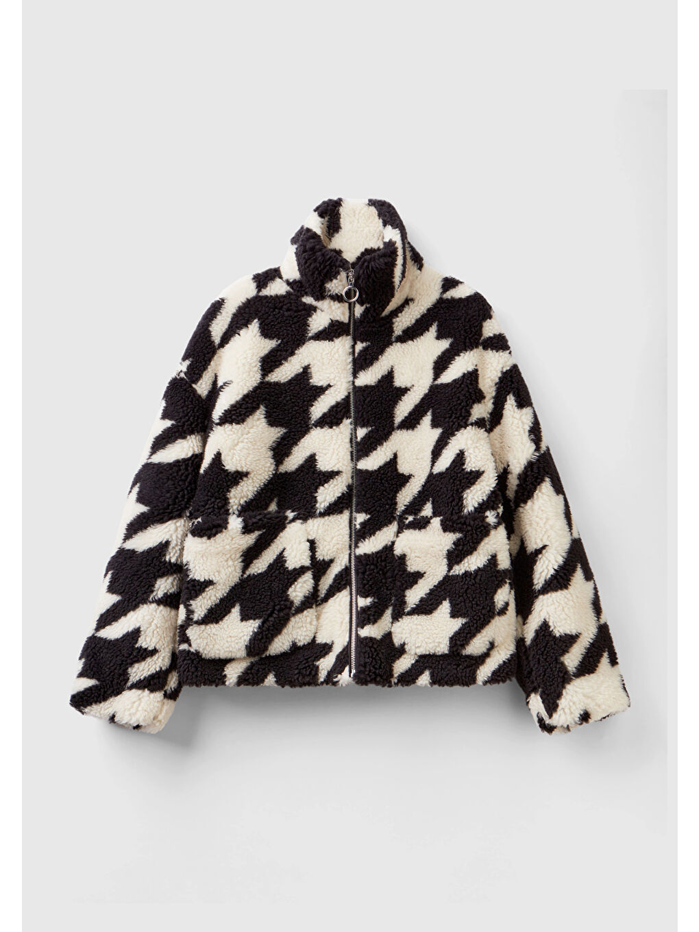 Kadın Siyah Beyaz Kazayağı Teddy Ceket-1