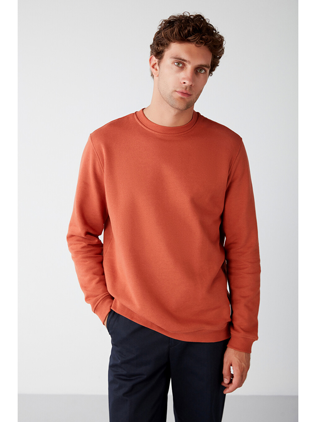 Travıs Erkek Organik Kumaşlı Yumuşacık Regular Fit Yuvarlak Yakalı Turuncu Sweatshirt