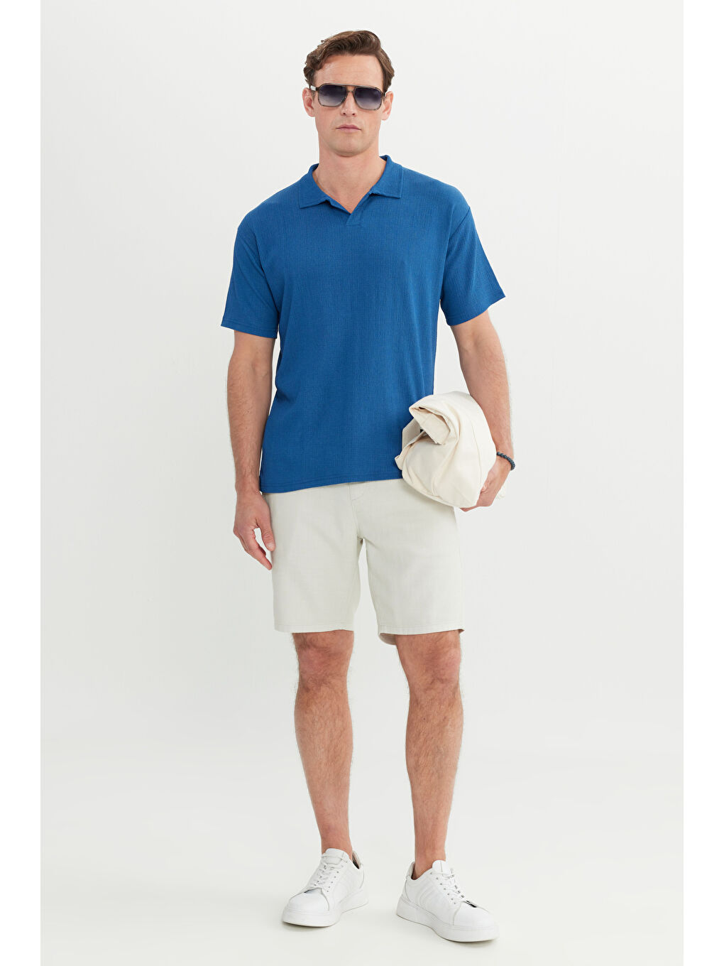 Erkek Lacivert Relax Fit Rahat Kesim Polo Yaka Tişört-1