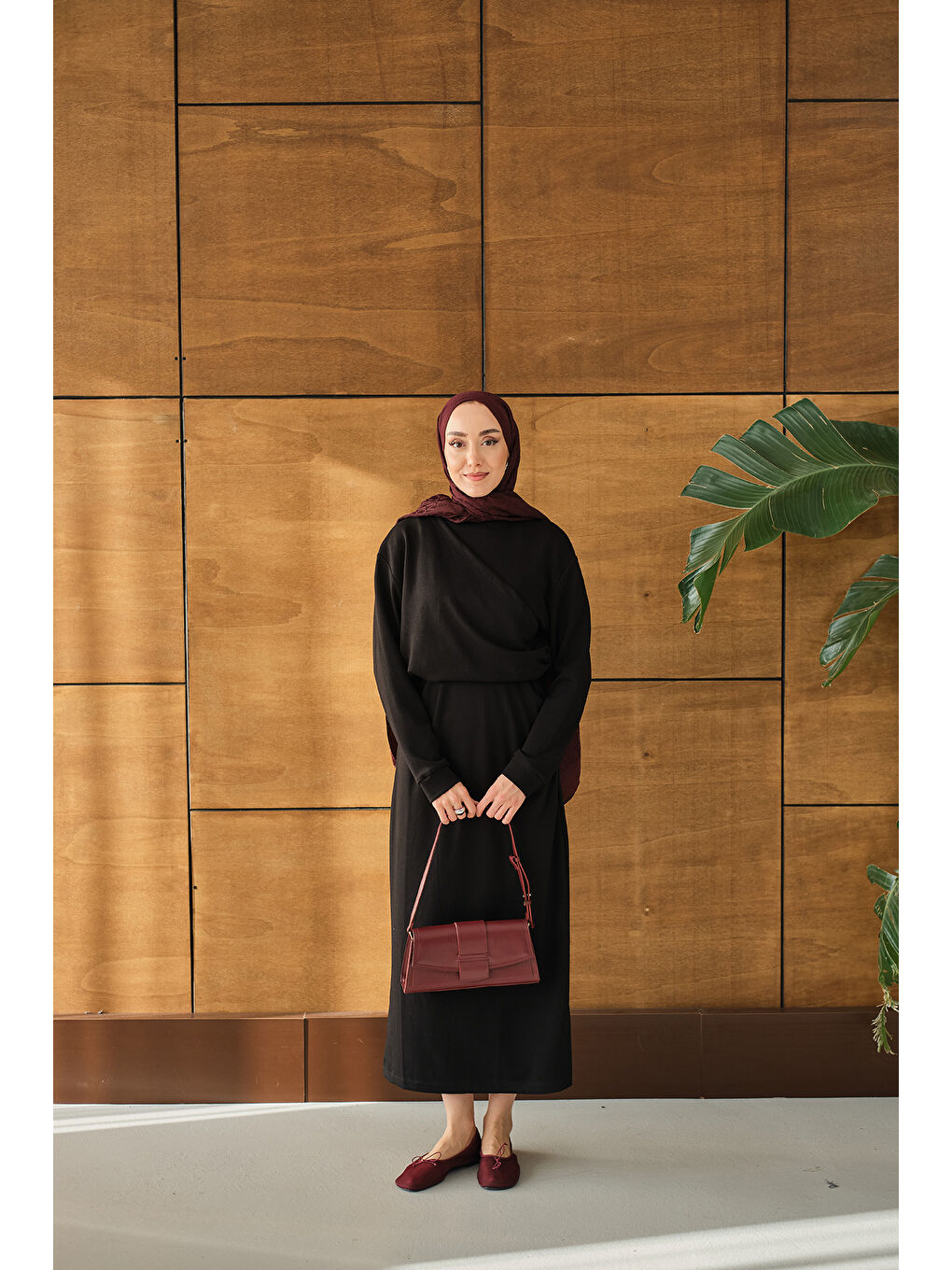 Kadın Önü Parça Detaylı Elbise Siyah-2