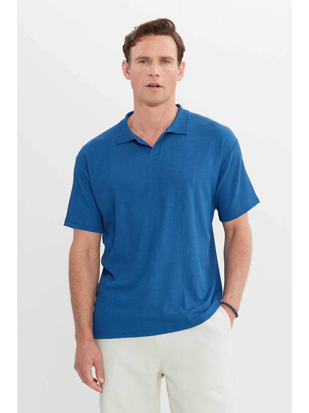 Erkek Lacivert Relax Fit Rahat Kesim Polo Yaka Tişört-2