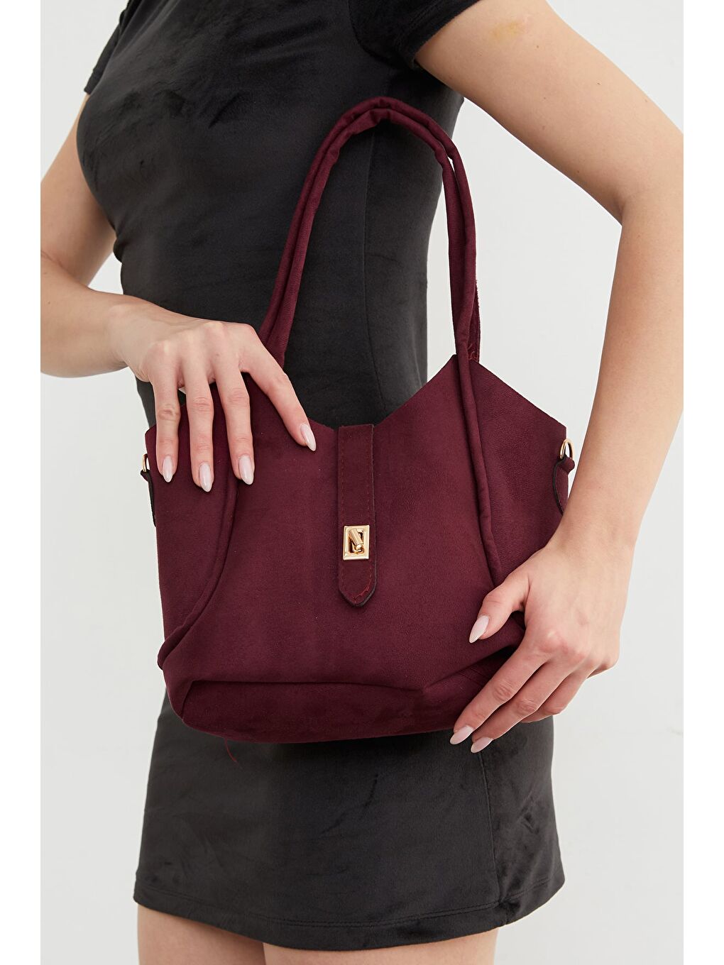 Mürdüm Suni Deri Fermuarlı Yavrulu Kol Çantası-1