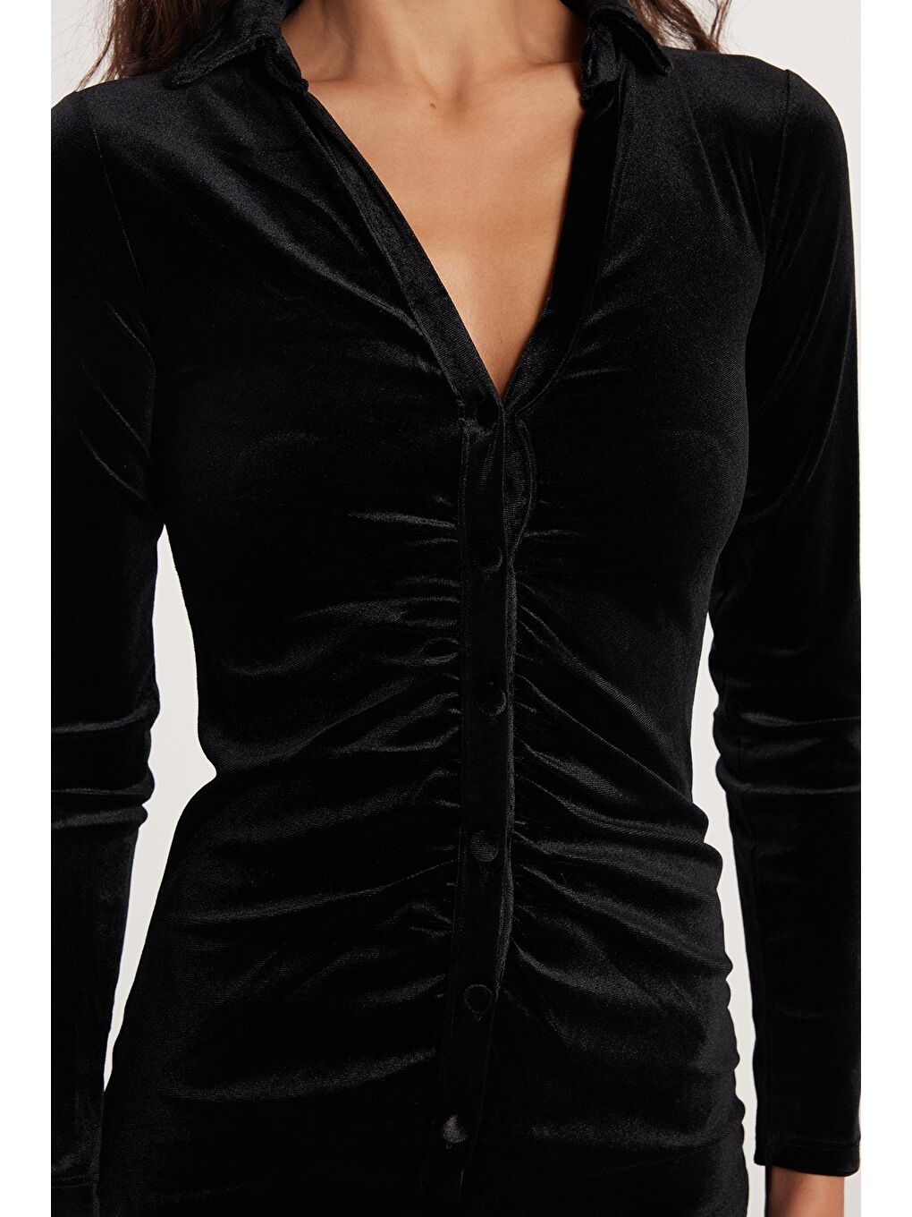 Kadın Slim Fit Dar Kesim Kısa Kol Siyah Mini Boy Elbise-2