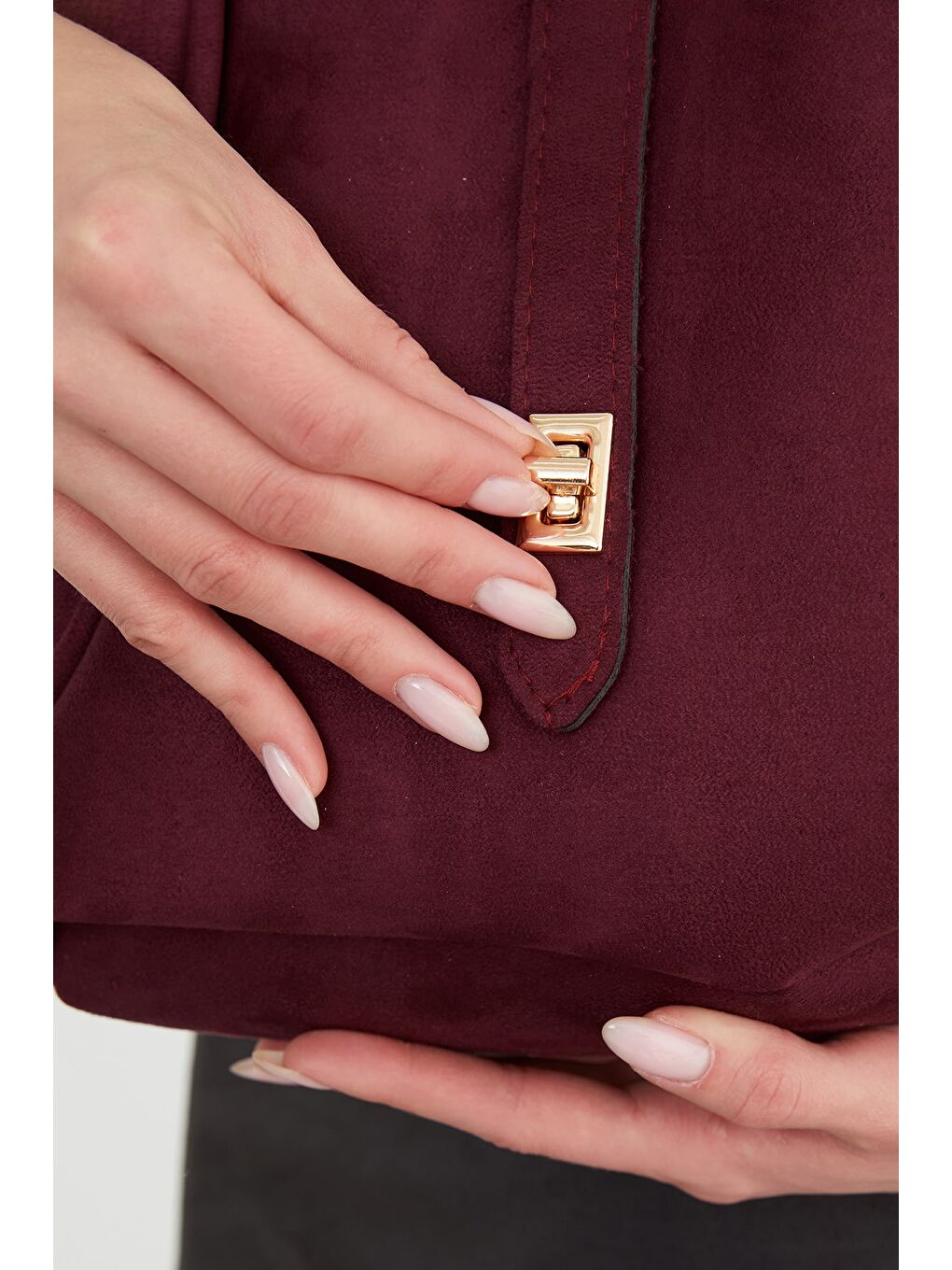 Mürdüm Suni Deri Fermuarlı Yavrulu Kol Çantası-2