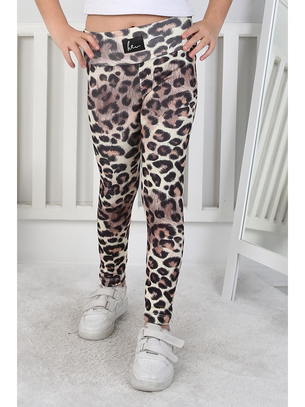 Kız Çocuk Siyah Leopar Desenli Tayt - 26798-1