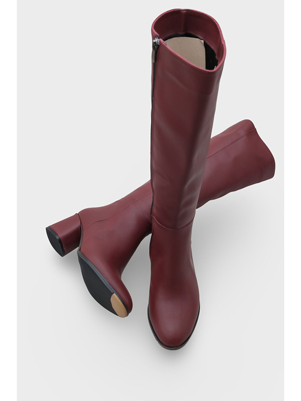Bordo Cathrine Oval Burunlu Yandan Fermuarlı Topuklu Kadın Çizme-1