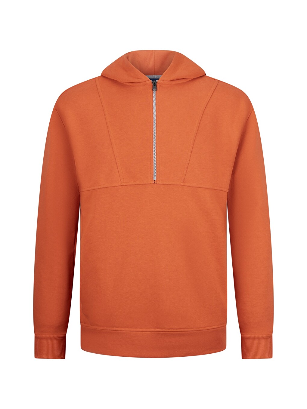 Turuncu Regular Fit Fermuarlı Kapüşonlu Sweatshirt