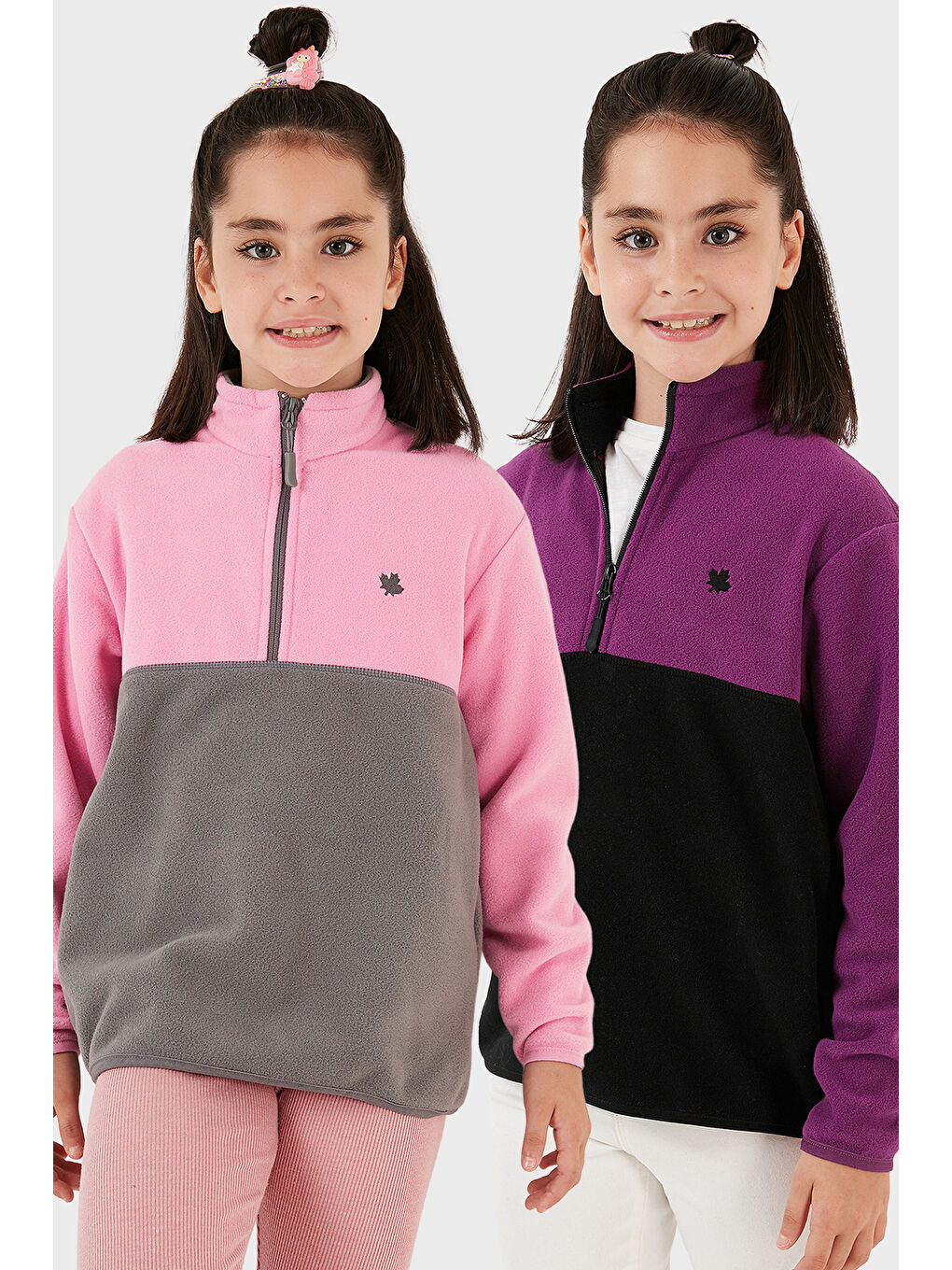 Mor Yumuşak Dokulu Yarım Fermuarlı Renk Bloklu Dik Yaka 2'li Paket Polar 5905004S2