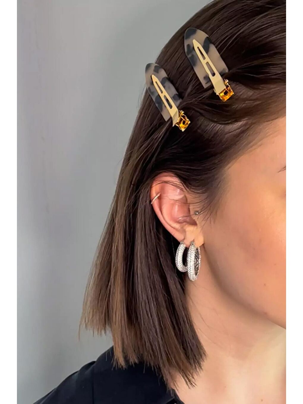 Bej 2'li İz Yapmayan Klips Toka Seti Kaplumbağa Sırtı Desenli-1