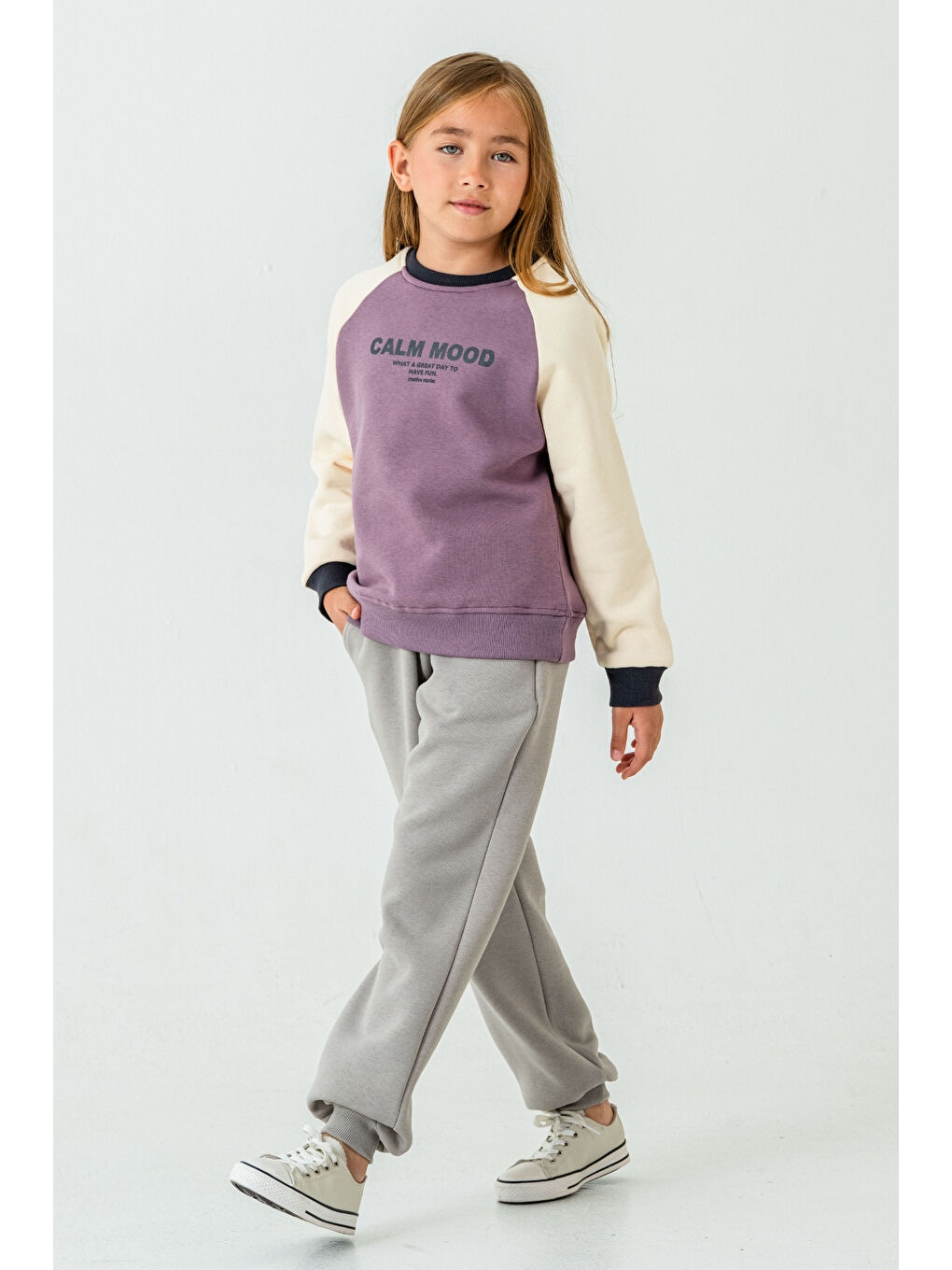 Lila Kız Çocuk Calm Mood Baskılı Alt Üst Eşofman Takımı Ak4209-1