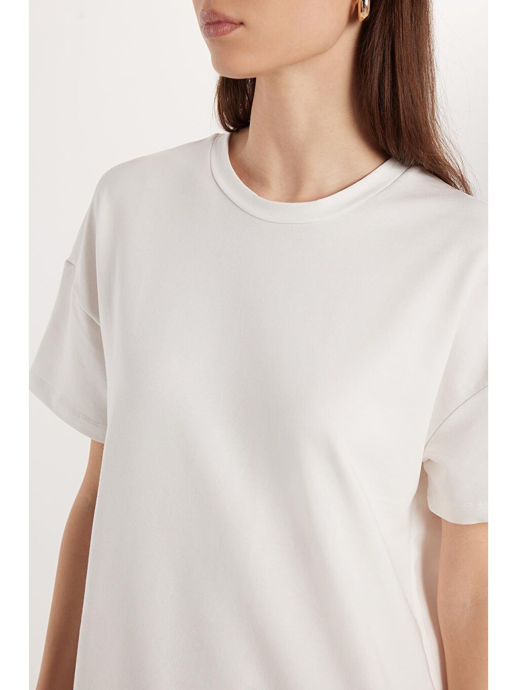 Kadın Regular Fit Kısa Kollu Esnek Kumaş Cepli Bisiklet Yaka Ekru Elbise-2