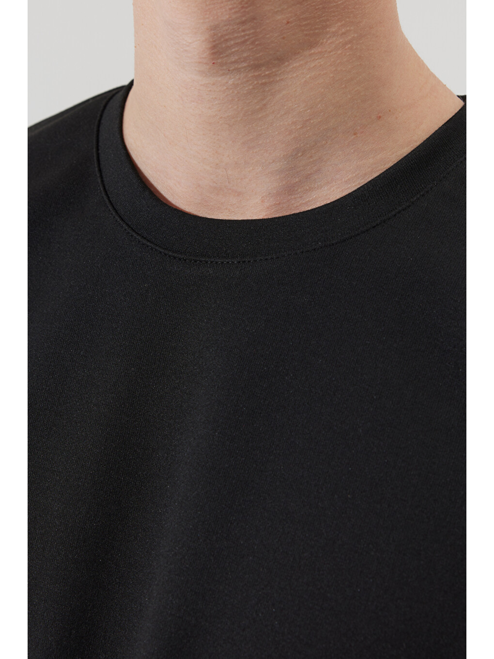 Erkek Siyah Oversize Bol Kesim Bisiklet Yaka Kısa Kollu Sweatshirt-3