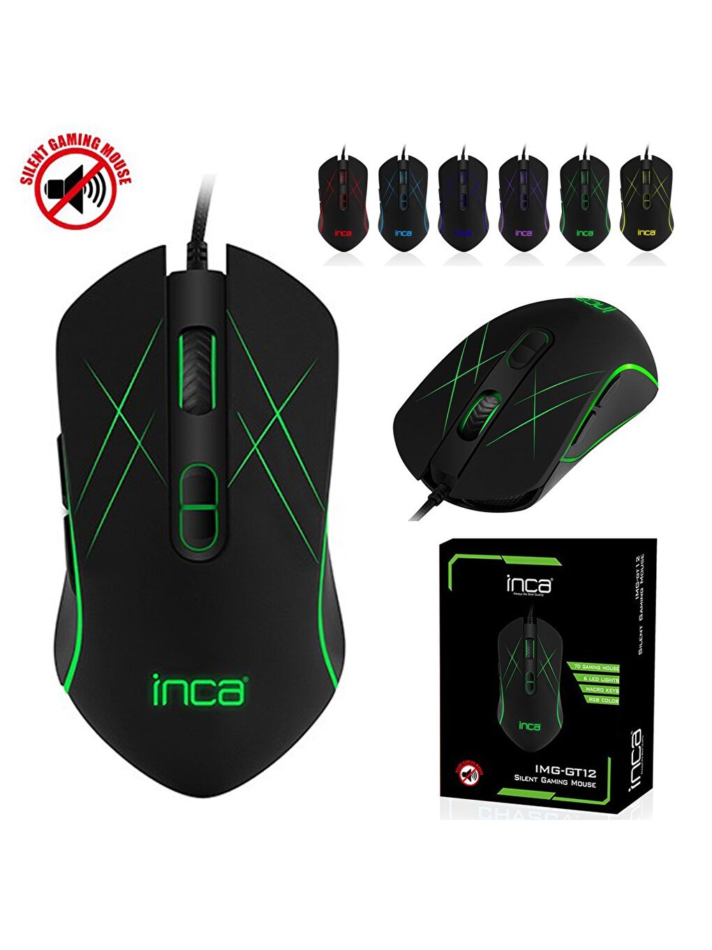 Inca IMG-GT12 Sessiz Tuş 6 Led Işıklı 3200Dpı Gaming Oyuncu Mouse