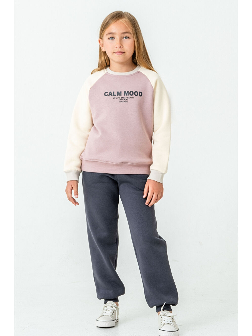 Pembe Kız Çocuk Calm Mood Baskılı Alt Üst Eşofman Takımı Ak4209