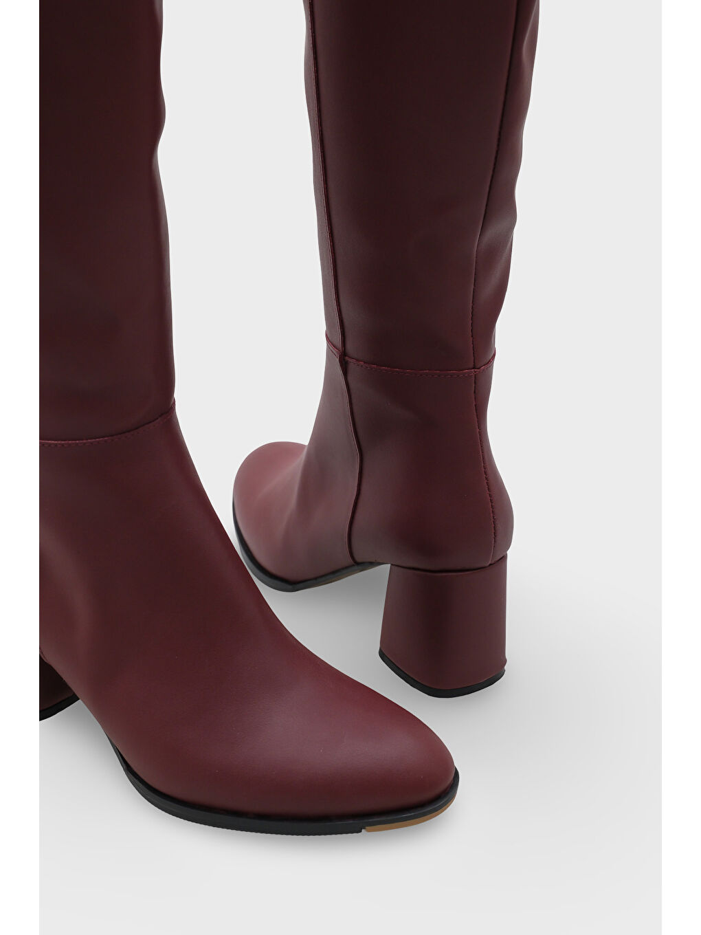 Bordo Cathrine Oval Burunlu Yandan Fermuarlı Topuklu Kadın Çizme-3