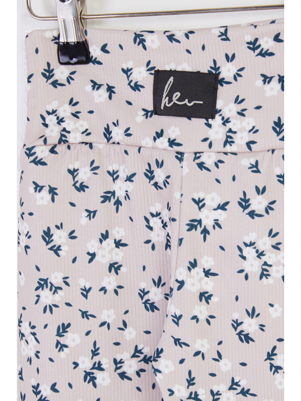 Pembe Kız Çocuk Pudra Çiçek Desenli Tayt - 25510-1