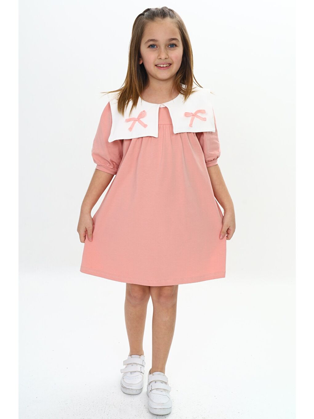 Pembe Kız Çocuk Yaka Detaylı Elbise