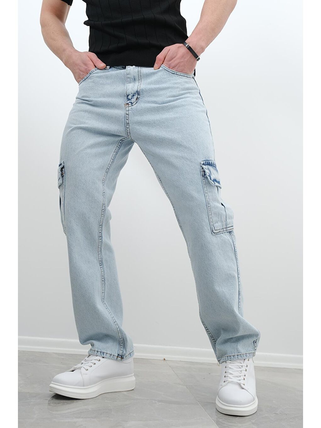 Oksit Açık Mavi Cio 1250 Komando Baggy Fit h Kargo jean Pantolon - 3