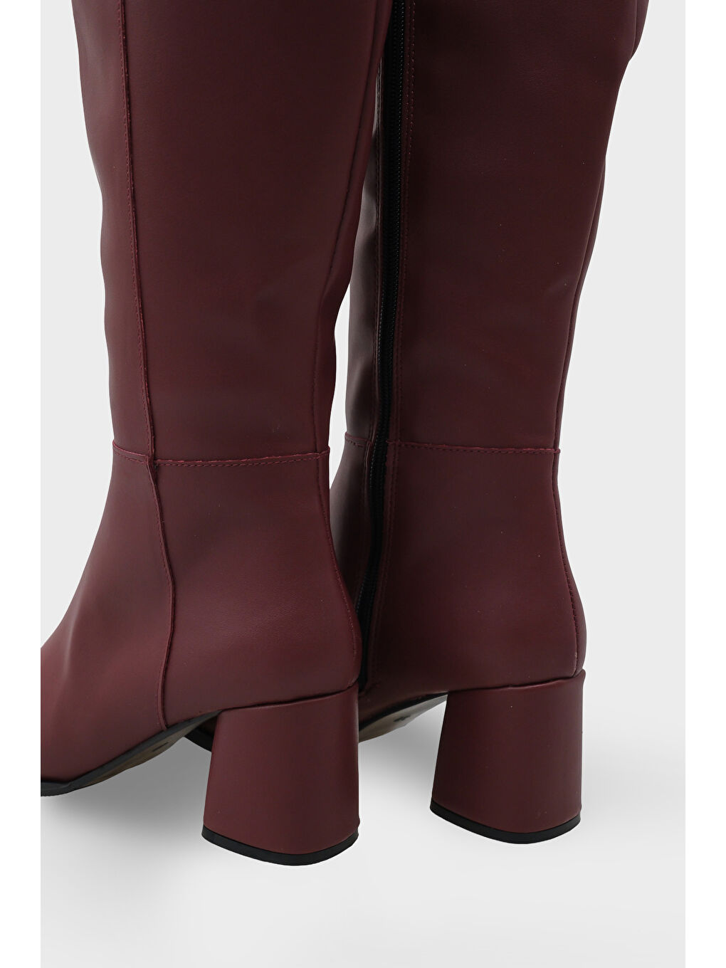 Bordo Cathrine Oval Burunlu Yandan Fermuarlı Topuklu Kadın Çizme-4