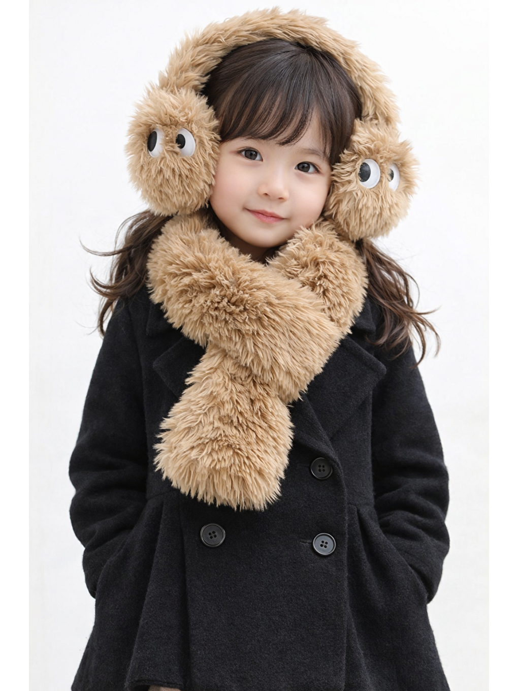 Tüylü Atkı Kulaklık Set Kahverengi