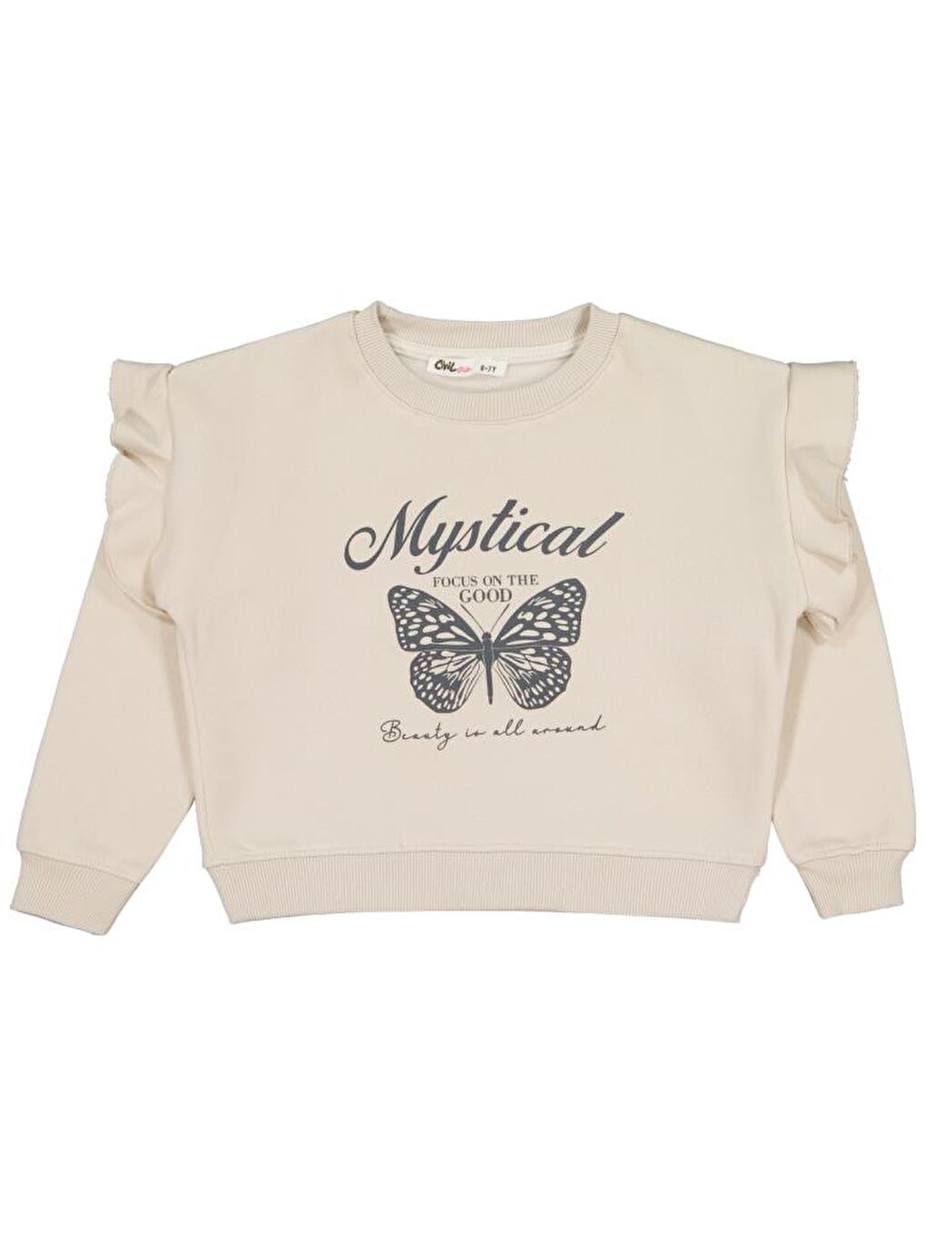 Bej Girls Kelebek Baskılı 6-9 Yaş Sweatshirt