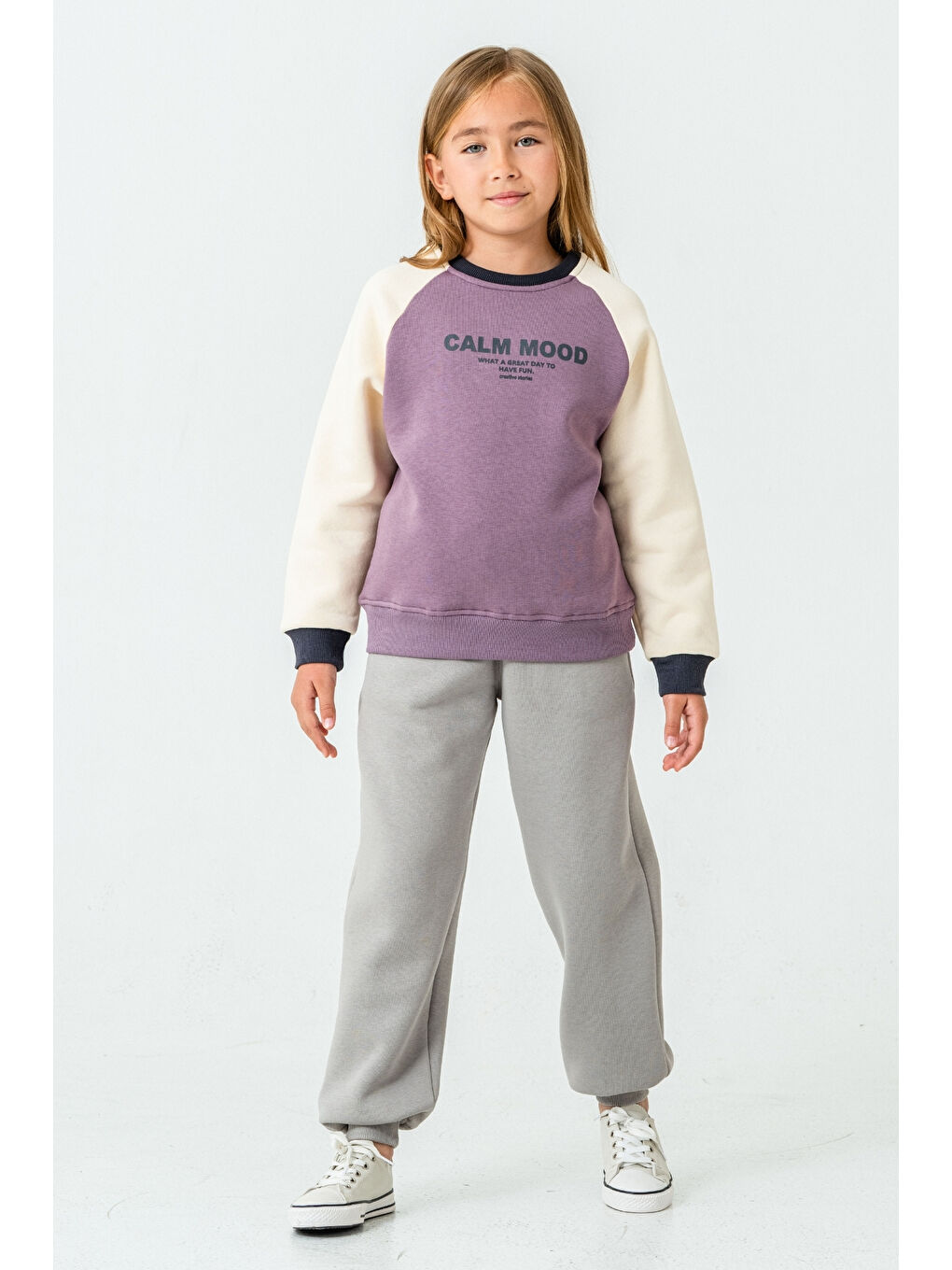 Lila Kız Çocuk Calm Mood Baskılı Alt Üst Eşofman Takımı Ak4209-3