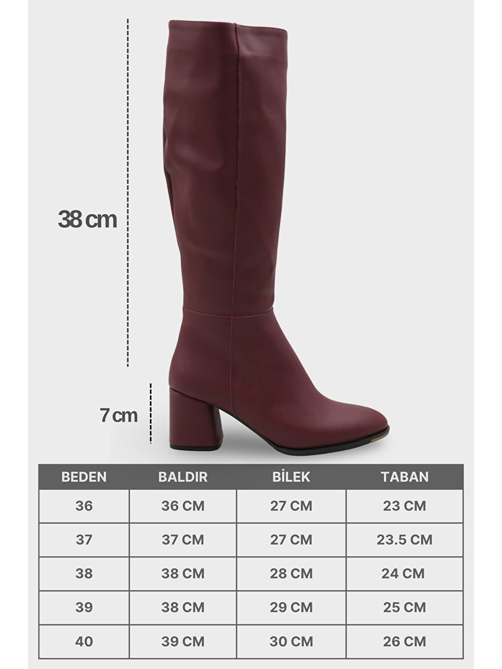 Bordo Cathrine Oval Burunlu Yandan Fermuarlı Topuklu Kadın Çizme-5