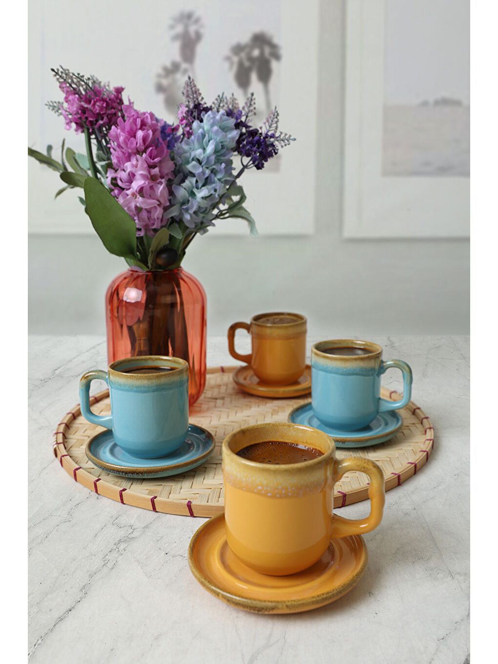 Karışık Shizen Sarı / Turkuaz Formart Kahve Takımı 8 Parça 4 Kişilik-2