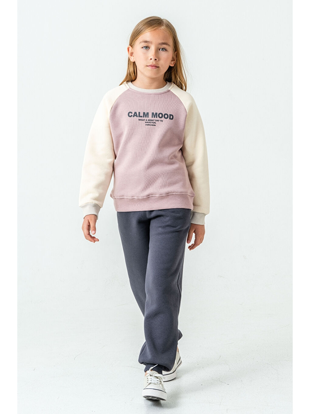 Pembe Kız Çocuk Calm Mood Baskılı Alt Üst Eşofman Takımı Ak4209-2