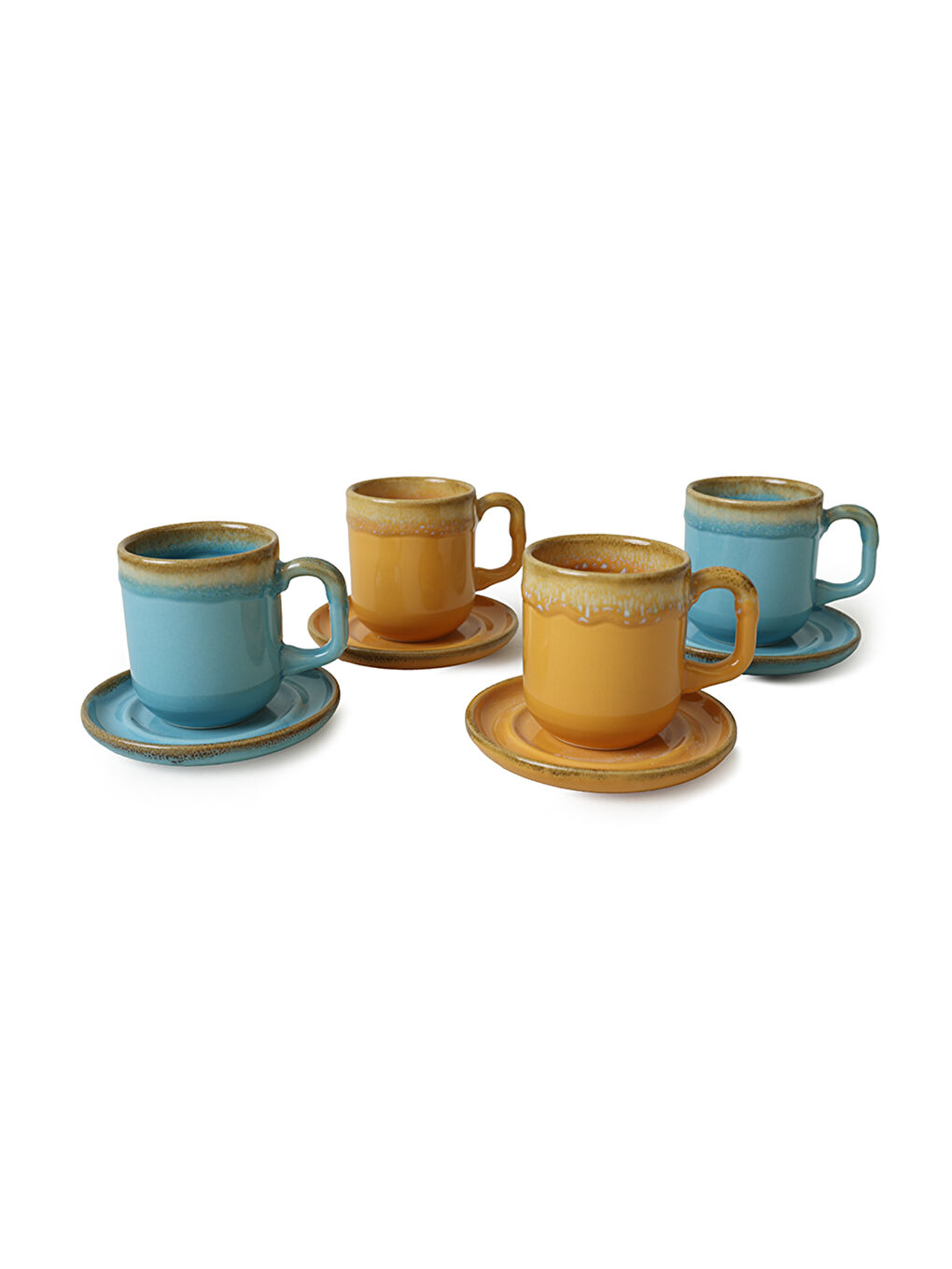 Karışık Shizen Sarı / Turkuaz Formart Kahve Takımı 8 Parça 4 Kişilik-3