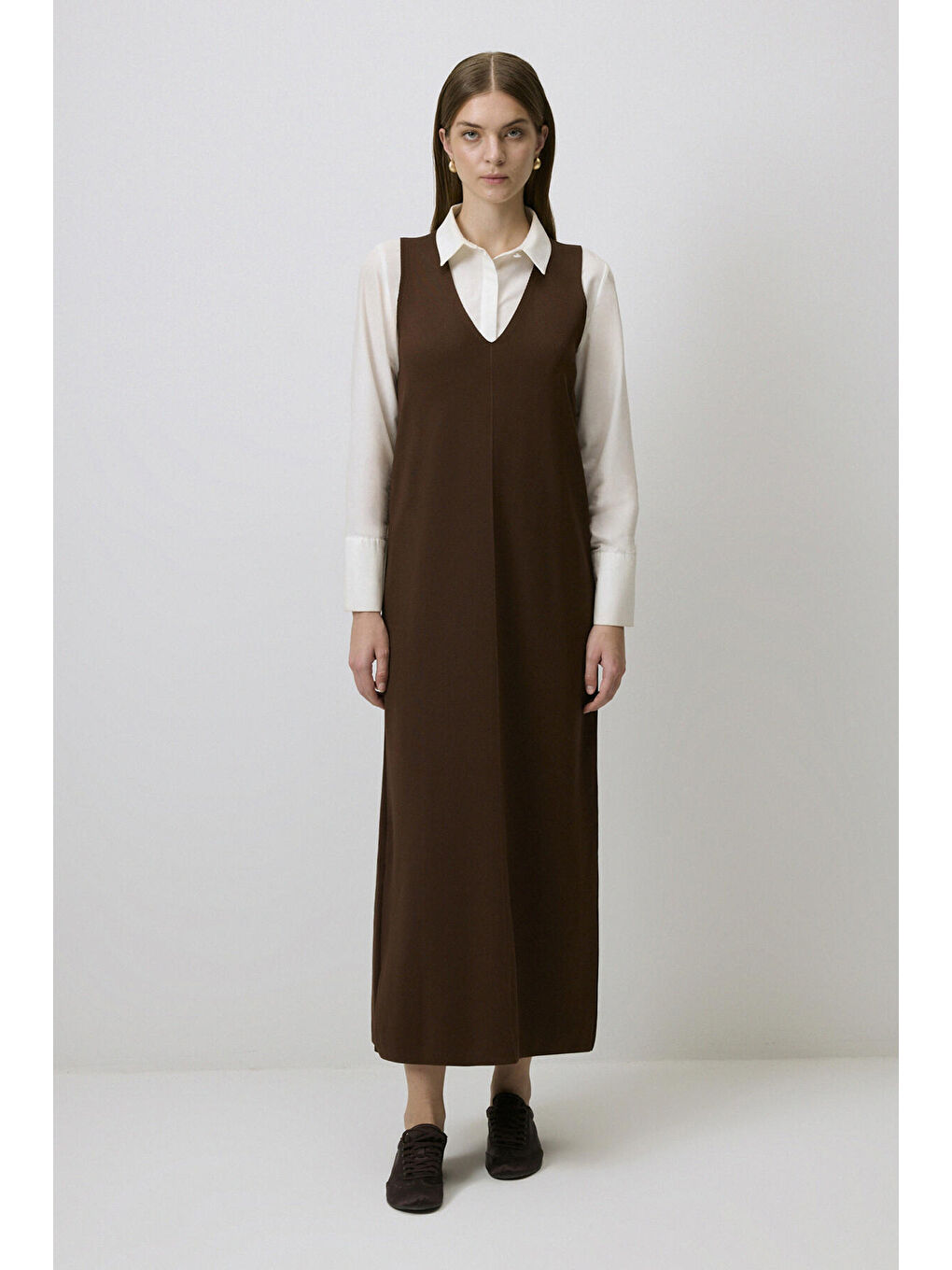 Kahverengi Triko Jile Elbise