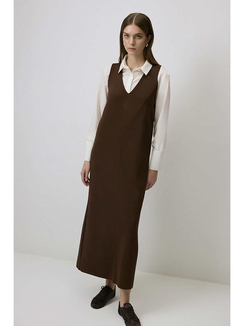 Kahverengi Triko Jile Elbise-1